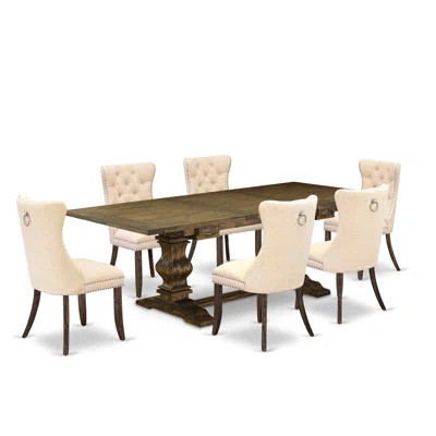 857C0C68957A467299BD1C6E000C052E 7 Piece Kitchen Set Consists of a Rectangle Dining Table with Removable leaf and 6 Upholstered Chairs, Jacobean | Wayfair North America