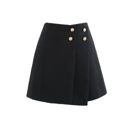 Flap Front Golden Button Trim Skorts in Black | Chicwish