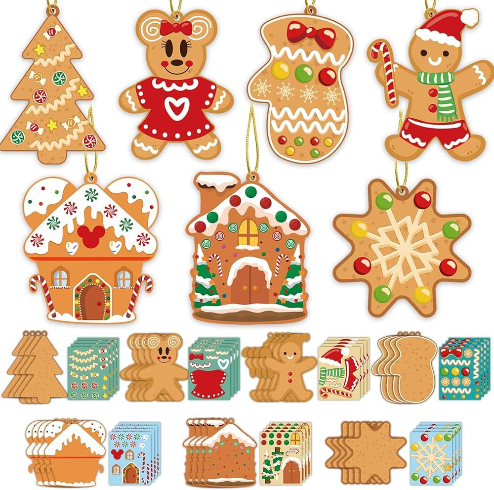 Christmas Ornaments Art and Crafts for Kids - 28pcs DIY Christmas Cutouts with Gingerbread Cookie... | Amazon (US)