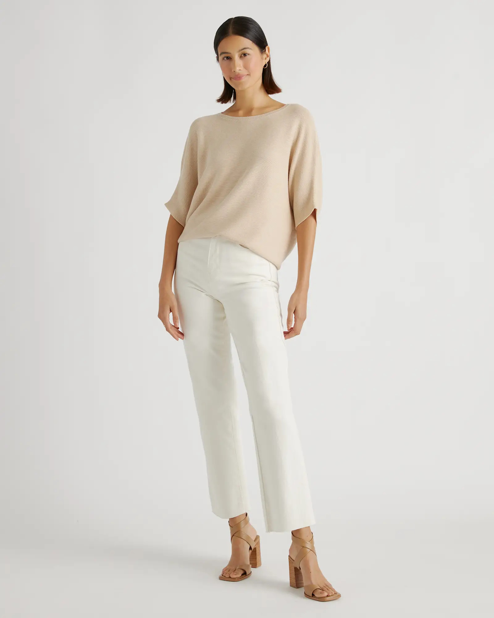Lightweight Cotton Cashmere Link-Stitch Dolman Sweater  in Heather Oatmeal | Quince