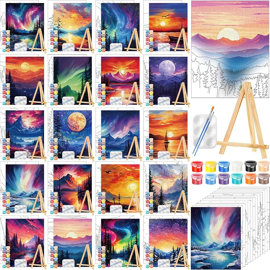 Zhanmai 120 Pcs 20 Sets Pre Drawn Canvas for Painting Drawn Canvas Paint Kit Pre Printed Canvases... | Amazon (US)