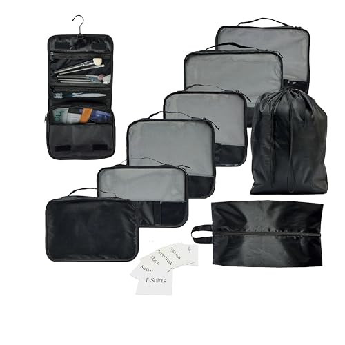 Foxy Traveler 9 Set-Packing Cubes, Suitcase Organizer, Travel Packing Cubes, Travel Bags Organizer for Luggage, Luggage Accessories, Toiletry Bag, Gifts for Women-Black | Amazon (US)