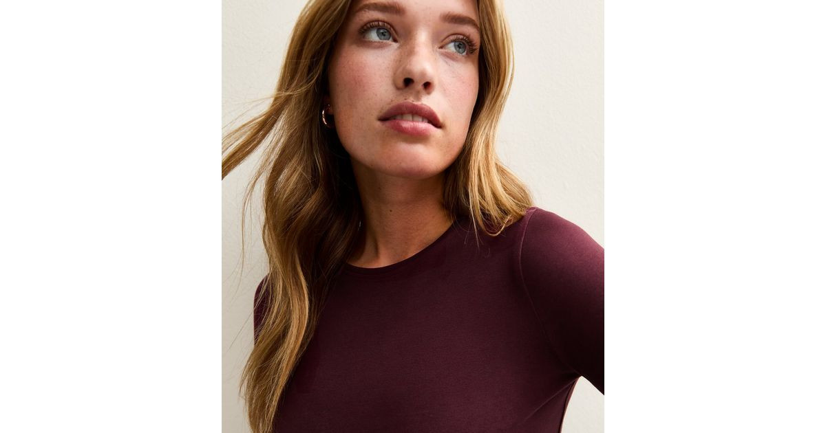 Dark Burgundy Long Sleeve Crew Neck Top | New Look | New Look (UK)