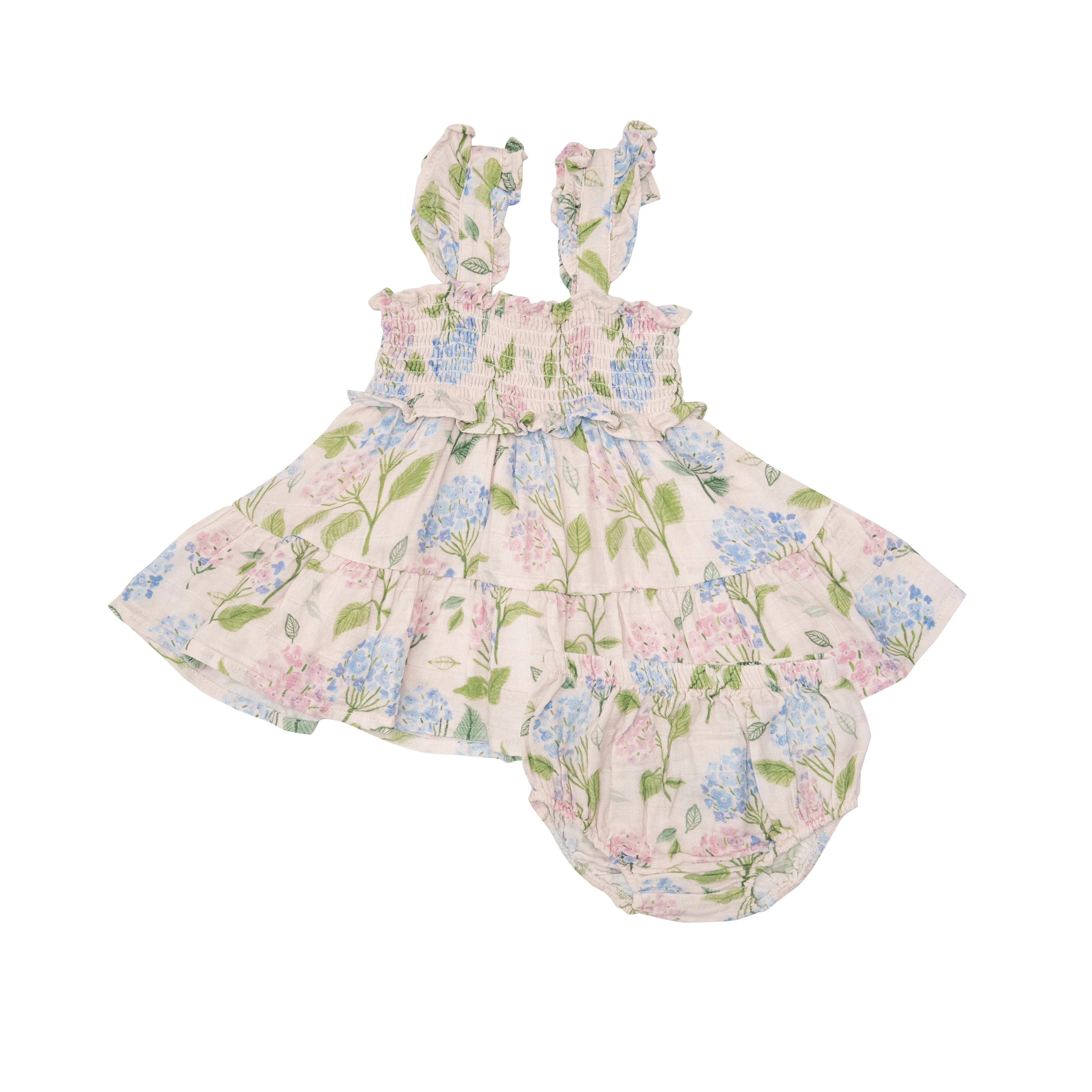 Smocked Ruffle Sundress & Bloomer, Colorful Hydrangeas | SpearmintLOVE