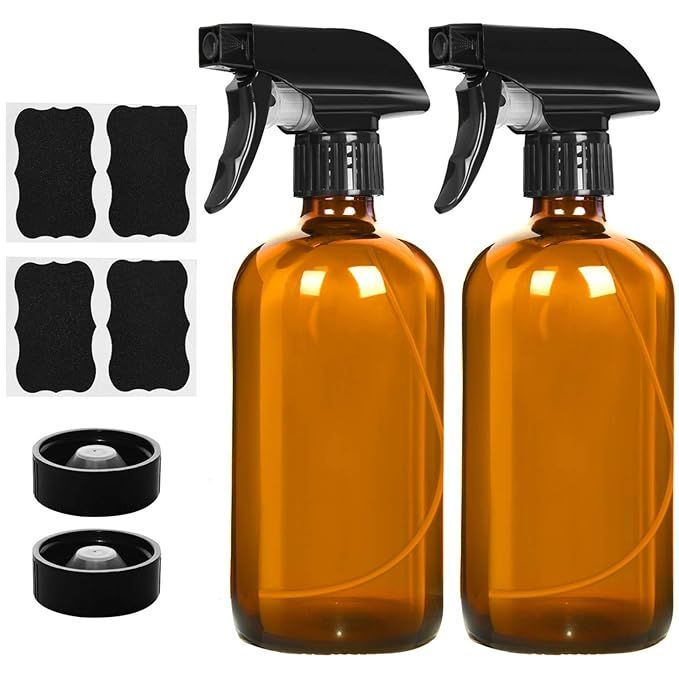 Pomeat 2 Pack 16oz Empty Amber Glass Sprays Bottles, Boston Round Bottle, Refillable Trigger Spra... | Amazon (US)