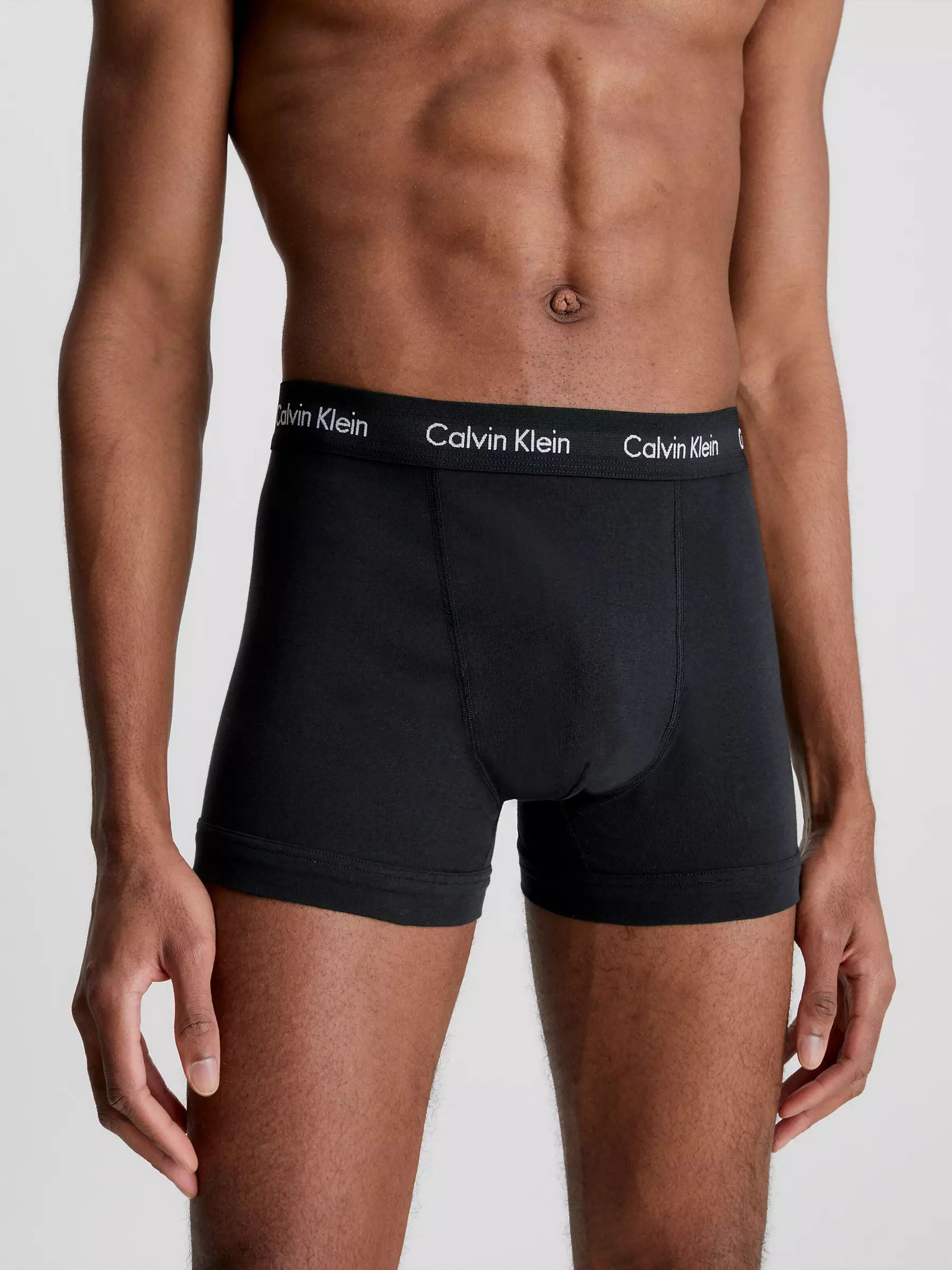 Calvin Klein Regular Cotton Stretch Trunks, Pack of 3, Black | John Lewis (UK)