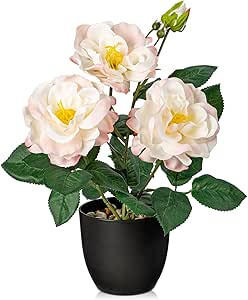 Hollyone Artificial Plants & Flowers with Vase Pink Roses Artificial Flowers Small Potted Plant F... | Amazon (US)