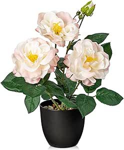 Hollyone Artificial Plants & Flowers with Vase Pink Roses Artificial Flowers Small Potted Plant F... | Amazon (US)