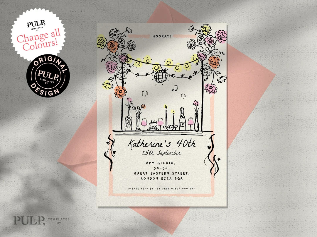BIRTHDAY PARTY INVITE Template Dinner Party Invitation Wedding Rehearsal Whimsical, Funky, Hand D... | Etsy (US)