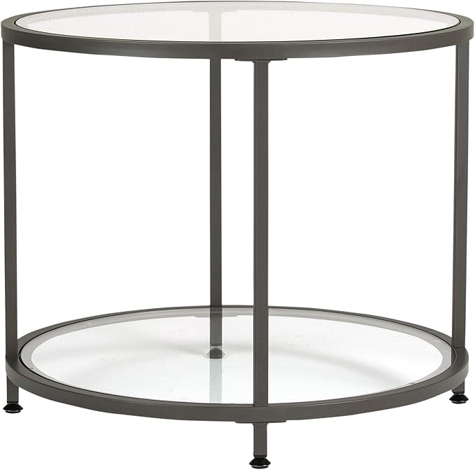 Studio Designs Home Camber Round Side Table End Table Glass Coffee Table In Pewter With Clear Gla... | Amazon (US)