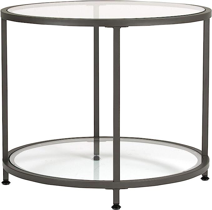 Studio Designs Home Camber Round Side Table End Table Glass Coffee Table In Pewter With Clear Gla... | Amazon (US)