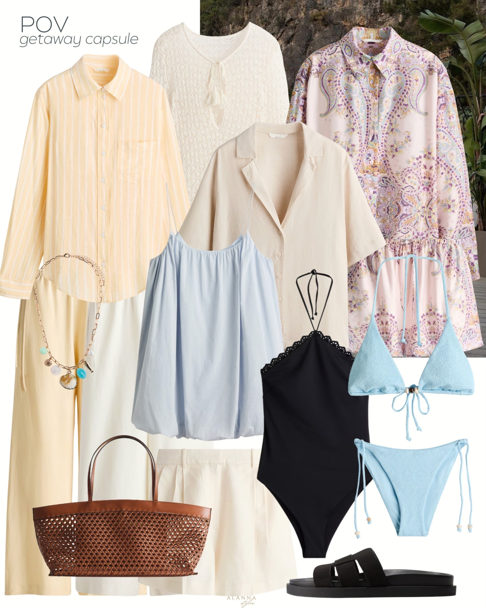 getaway state of mind. 🌊✨ whether it’s a weekend at the beach or a trip to europe, these are my capsule essentials for the perfect vacation. think easy linens, versatile swimwear, and the perfect woven tote to carry it all. 

#ltkseasonal #vacationstyle #getawaylook #capsulewardrobe #summerstyle

#LTKTravel #LTKSwim #LTKSeasonal