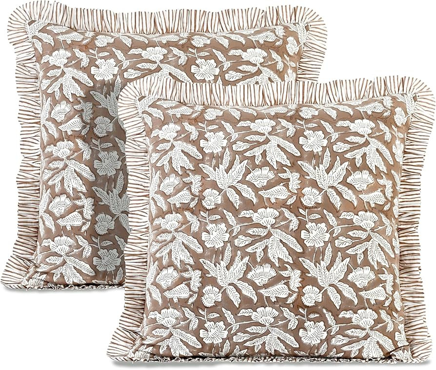 Ridhi Block Print Oak Brown Throw Pillow Cover 18" x 18" (Pack of 2) Decorative Cushion Covers wi... | Amazon (US)