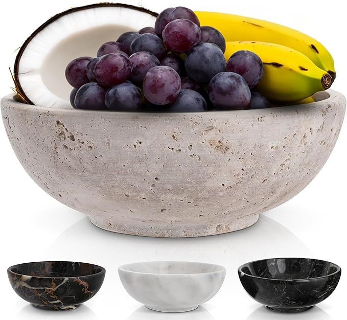Gusto Nostro 8" Decorative Travertine Bowl for Coffee Table - Elegant Centerpiece, Aesthetic Frui... | Amazon (US)