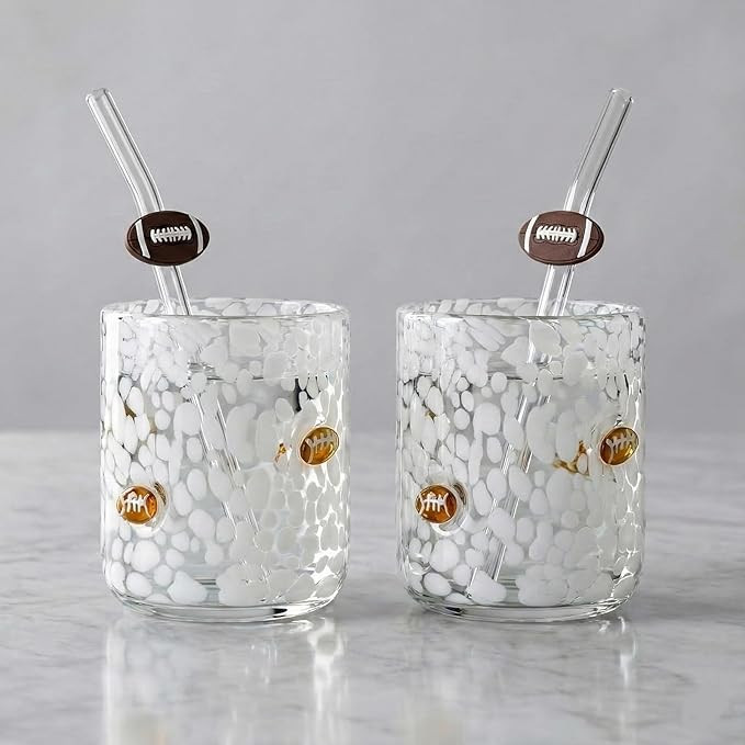 2 PCS Football Icon Juice Glasses ，14 oz Stemless Design, with Football Glass Straws - Ideal fo... | Amazon (US)