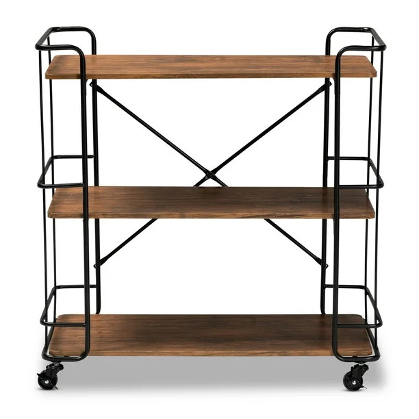 Baxton Studio Neal Rustic Industrial Style Black Metal and Walnut Finished Wood Bar and Kitchen S... | Walmart (US)