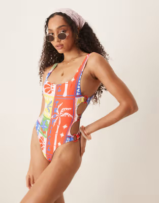 ASOS DESIGN Trinny cut out swimsuit in paridiso print | ASOS | ASOS (Global)