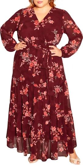City Chic Alicia Floral Tie Front Long Sleeve Maxi Dress | Nordstrom | Nordstrom
