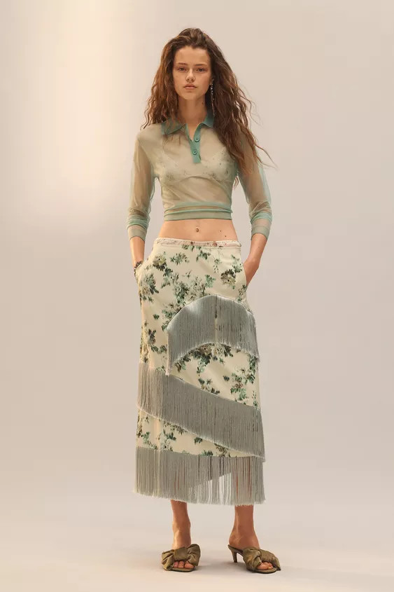LIMITED EDITION FLORAL FRINGE SKIRT | Zara US