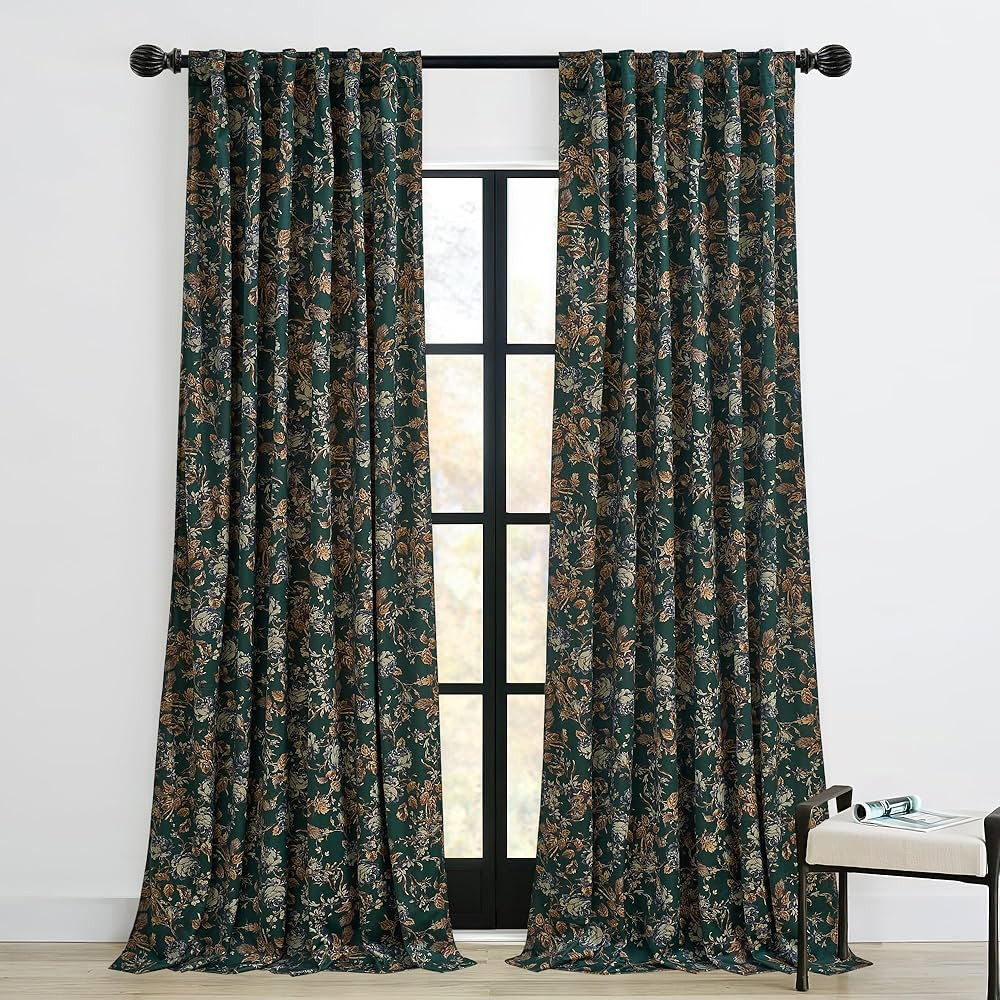 StangH Back Tab Retro Green Curtains Soft Velvet Room Darkening Thermal Insulated Sliding Door Pa... | Amazon (US)