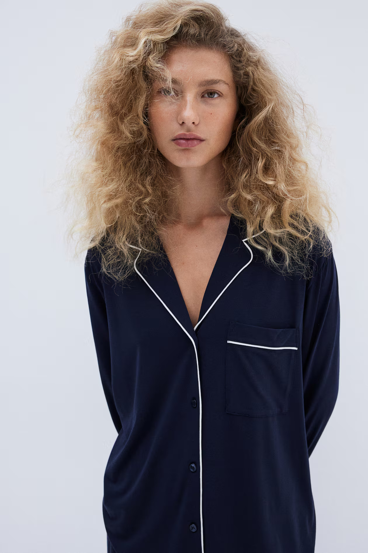 Viscose-blend pyjamas - Navy blue - Ladies | H&M GB | H&M (UK, MY, IN, SG, PH, TW, HK)