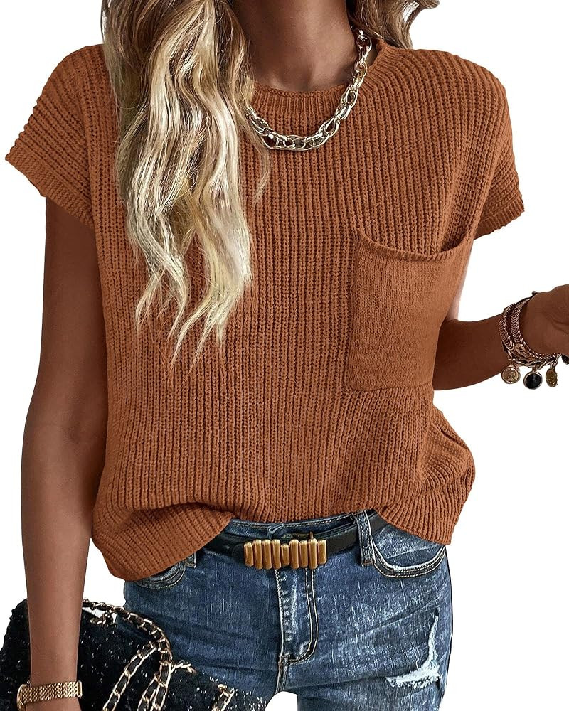 KIRUNDO Short Sleeve Sweater for Women Summer Crochet Tops | Amazon (US)