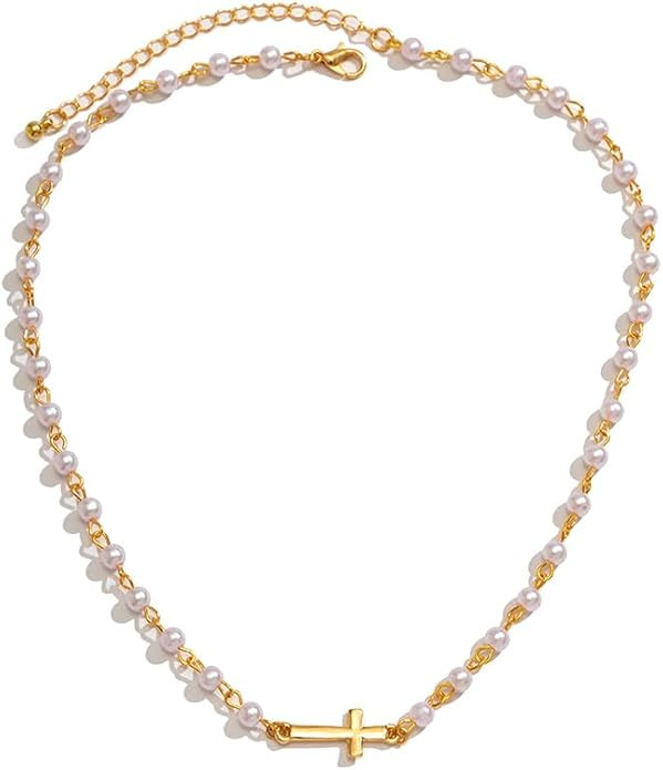 Small Dainty Cross Necklace Pendant Bohemian Turquoise Seed Bead Beaded Necklace Choker for Women... | Amazon (US)