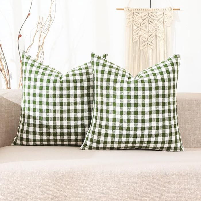 CARRIE HOME 20x20 Sage Green Farmhouse Plaid Pillow Covers Set of 2, Spring Outdoor Checkered Pil... | Amazon (US)