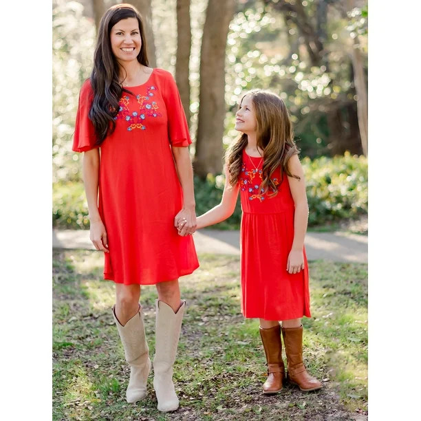 The Pioneer Woman Embroidered Dress with Flutter Sleeves, Women's | Walmart (US)