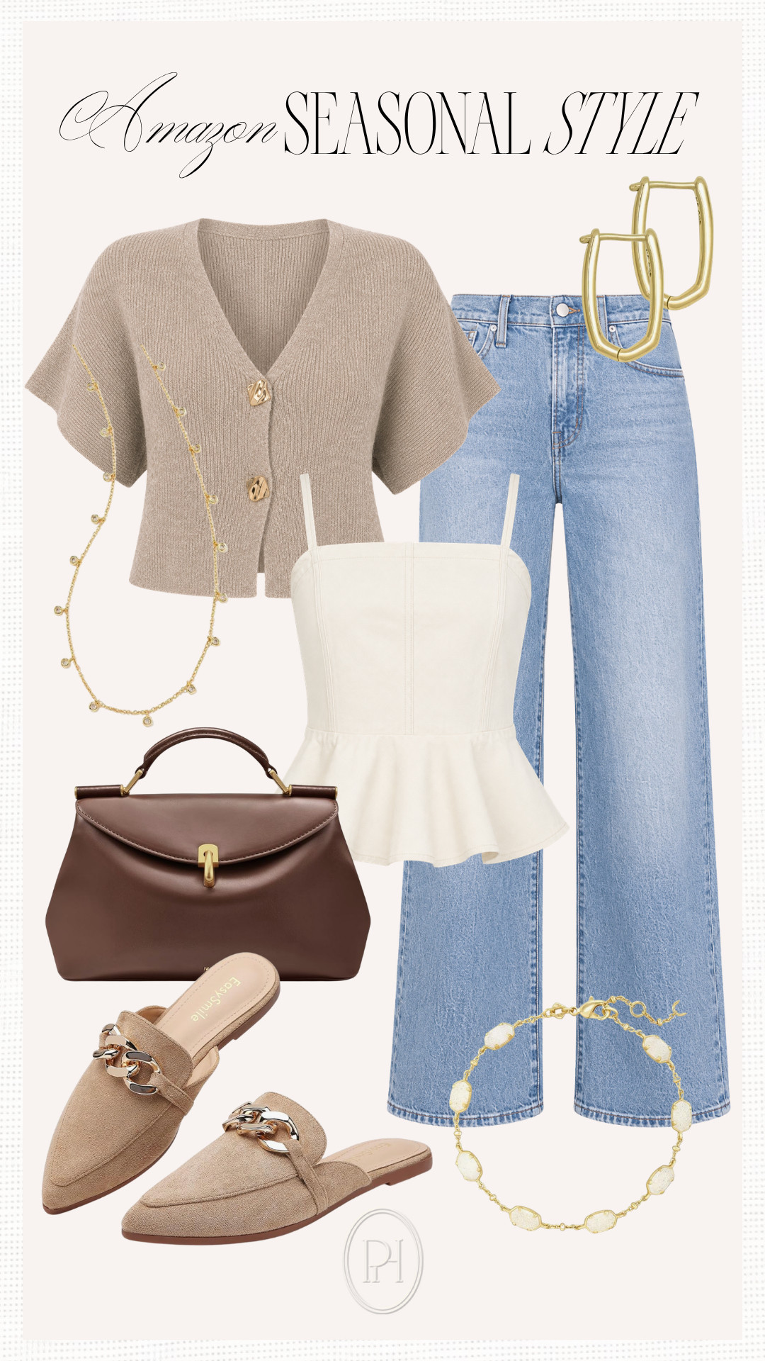 Amazon style finds perfect for now through fall!

wide leg jeans, flared jeans, medium wash denim, tan cardigan, short sleeve cardigan, gold earrings, bracelet, necklace, brown handbag, fall handbag, tan mules, faux suede mules, fall shoes, workwear, layered looks, light layers, summer fashion, summer style, fall fashion, fall style, fall looks, fall outfit 

 #LTKgrwm #LTKootd #LTKSeasonal