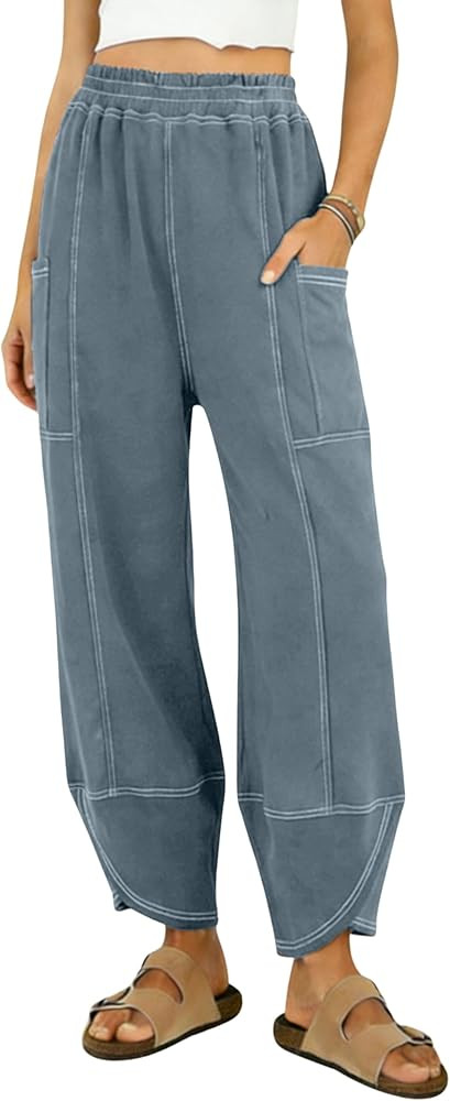 MINSURE Women Wide Leg Sweatpants Casual High Waist Baggy Lounge Travel Pants with Pockets | Amazon (US)