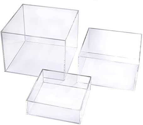 Crystal Clear Acrylic Cube Display Nesting Risers with Hollow Bottoms | Transparent - 3-Pack | Amazon (US)