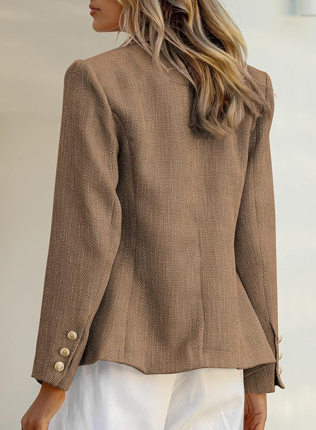 Happy Sailed Womens Tweed Blazers Casual Long Sleeve Double Breasted Open Front Blazer Jackets Wo... | Amazon (US)