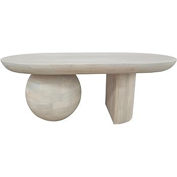The Urban Port 38 Inch Coffee Table, Oblong Mango Wood Top with a Modern Ball Leg, Washed White | Amazon (US)