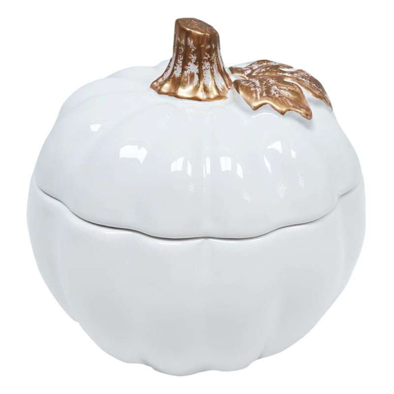 White & Gold Pumpkin Soup Bowl with Lid, 23oz | At Home