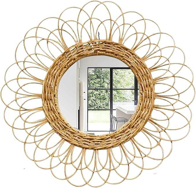 Bohemian Sunburst Rattan Wall Mirror - Decorative Round Wicker Mirror, Friendly Natural Fiber, fo... | Amazon (US)