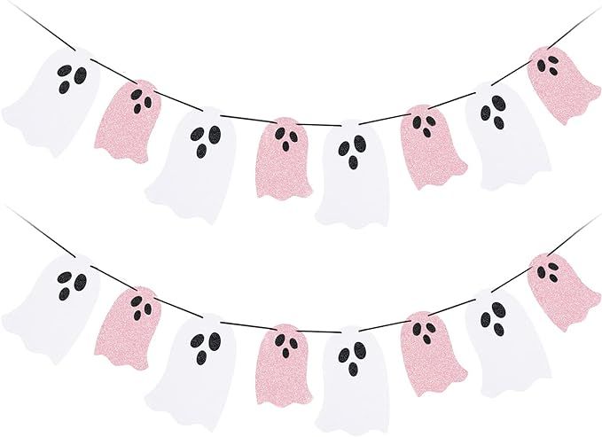 Halloween Hanging Ghost Banner White Pink Glitter Halloween Party Ghost Banner for Haunted Houses... | Amazon (US)