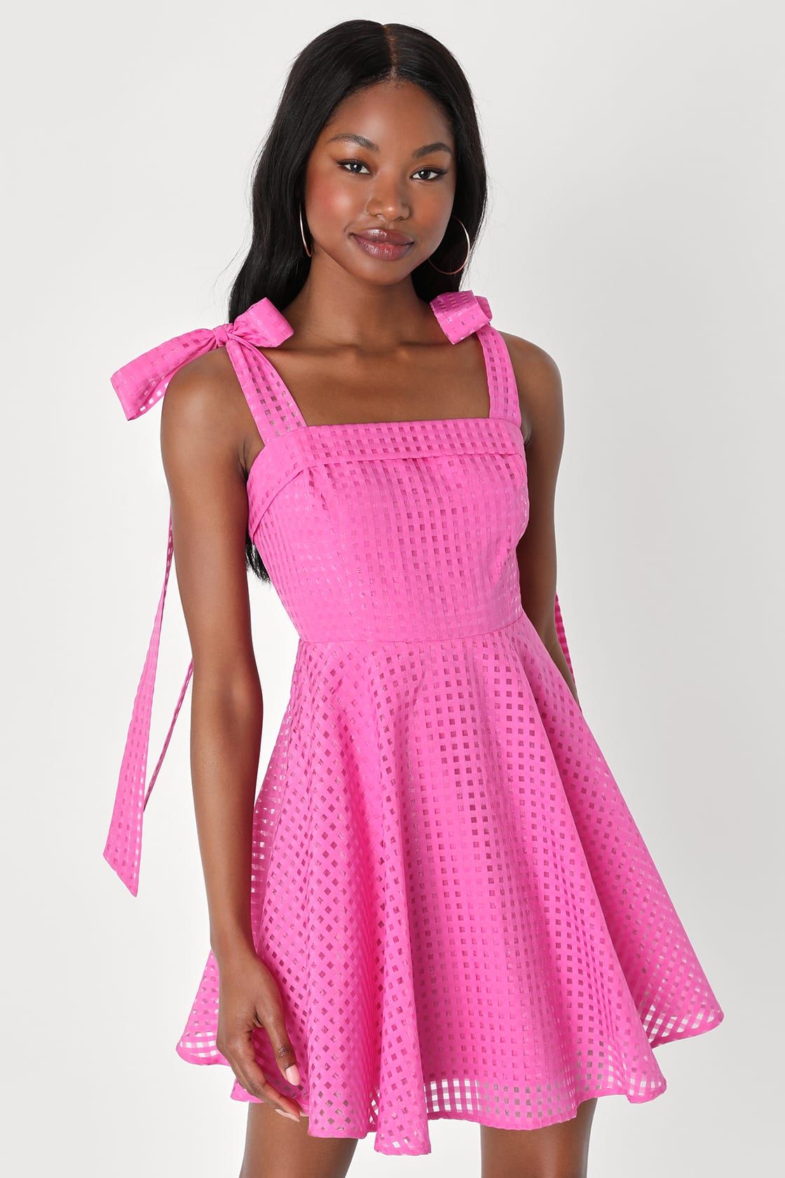 Forever Darling Magenta Gingham Burnout Tie-Strap Mini Dress | Lulus (US)