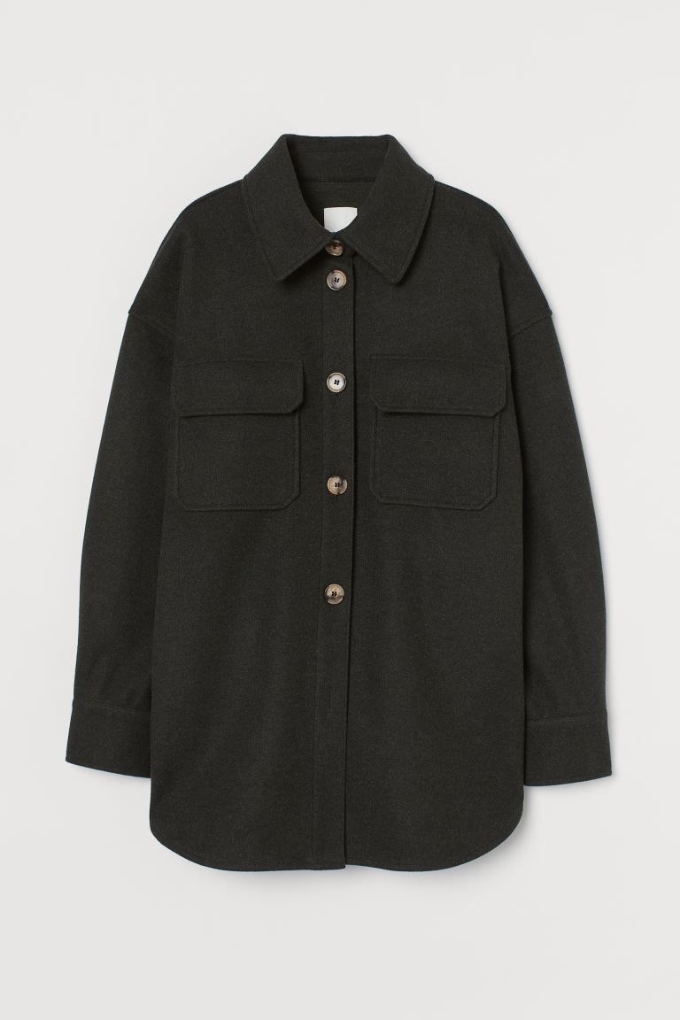 Shirt jacket in jersey. Collar, buttons at front, and chest pockets with flap and button. Heavily... | H&M (US + CA)