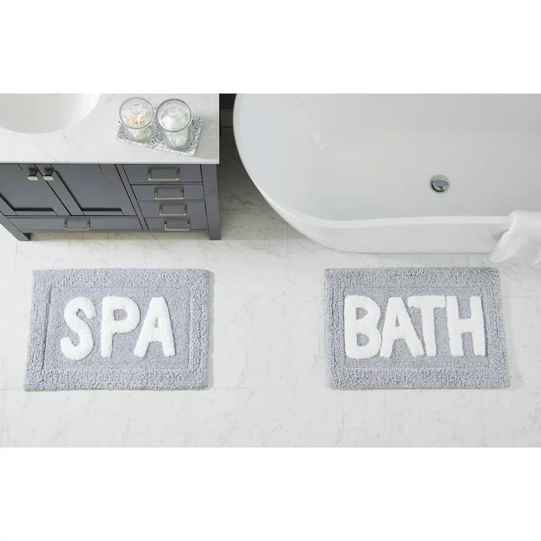 Better Homes & Gardens Typography Gray Microfiber Bath Rugs, 1.5' x 2.5' (2 Pieces) - Walmart.com | Walmart (US)