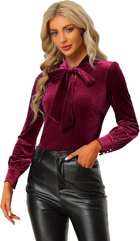 Allegra K Vintage Gothic Christmas Blouse for Women's Velvet Dressy Bow Tie Neck Office Business ... | Amazon (US)