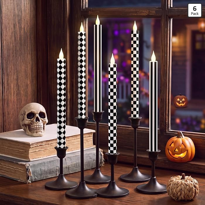 Honoson 6 Pcs Halloween Flameless Taper Candles 10.6 Inch Table Home Decor | Amazon (US)