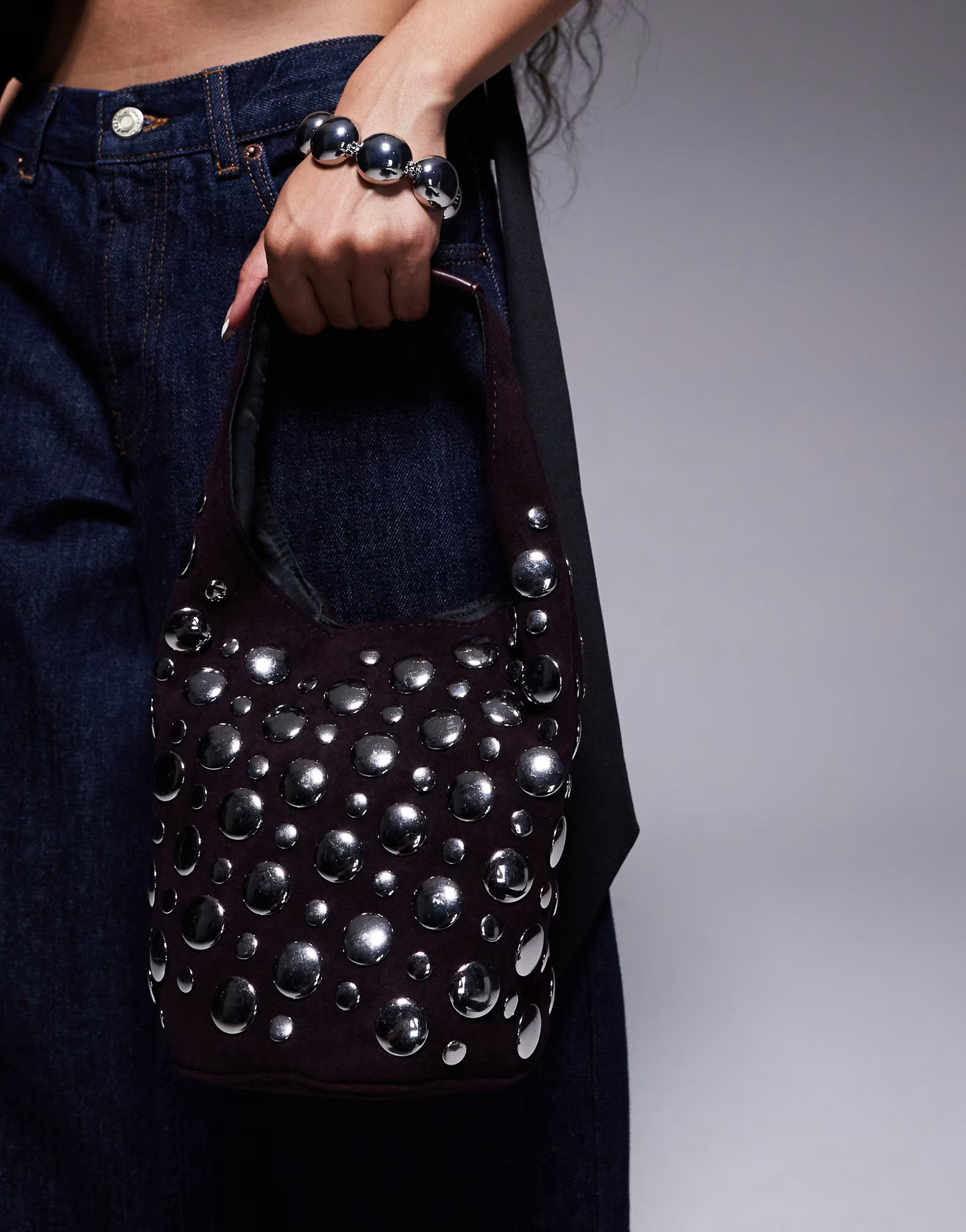 River Island studded suedette bucket bag in dark red  | ASOS | ASOS (Global)