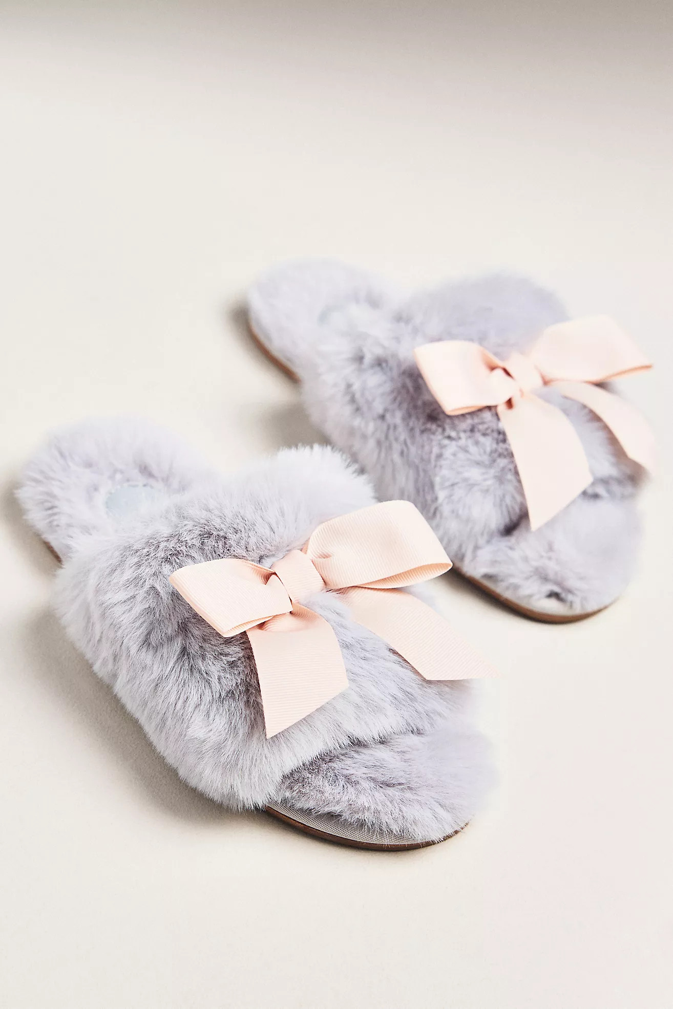 Maeve Faux Fur Open-Toe Bow Slippers | Anthropologie (US)