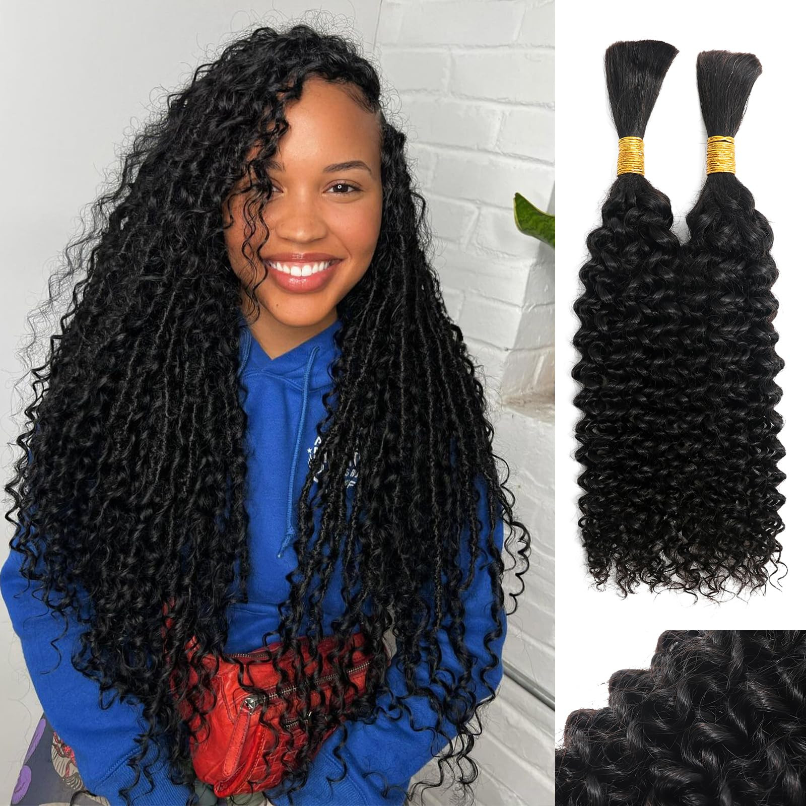 100 Percent Human Braiding Hair For Boho Braids Curly Human Hair Braiding Hair Full Bulk Human Ha... | Amazon (US)