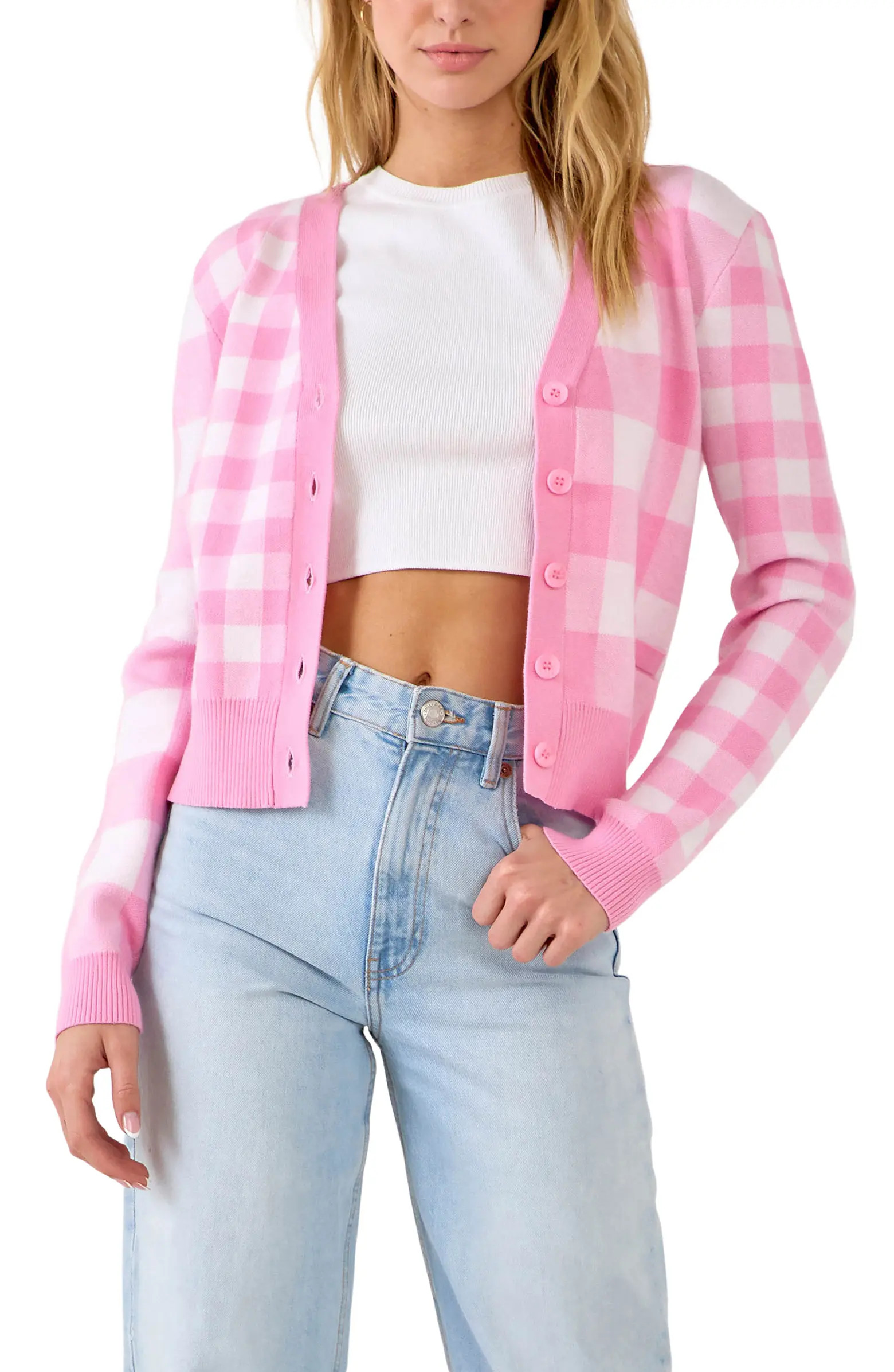 English Factory Gingham Knit Cardigan | Nordstrom | Nordstrom