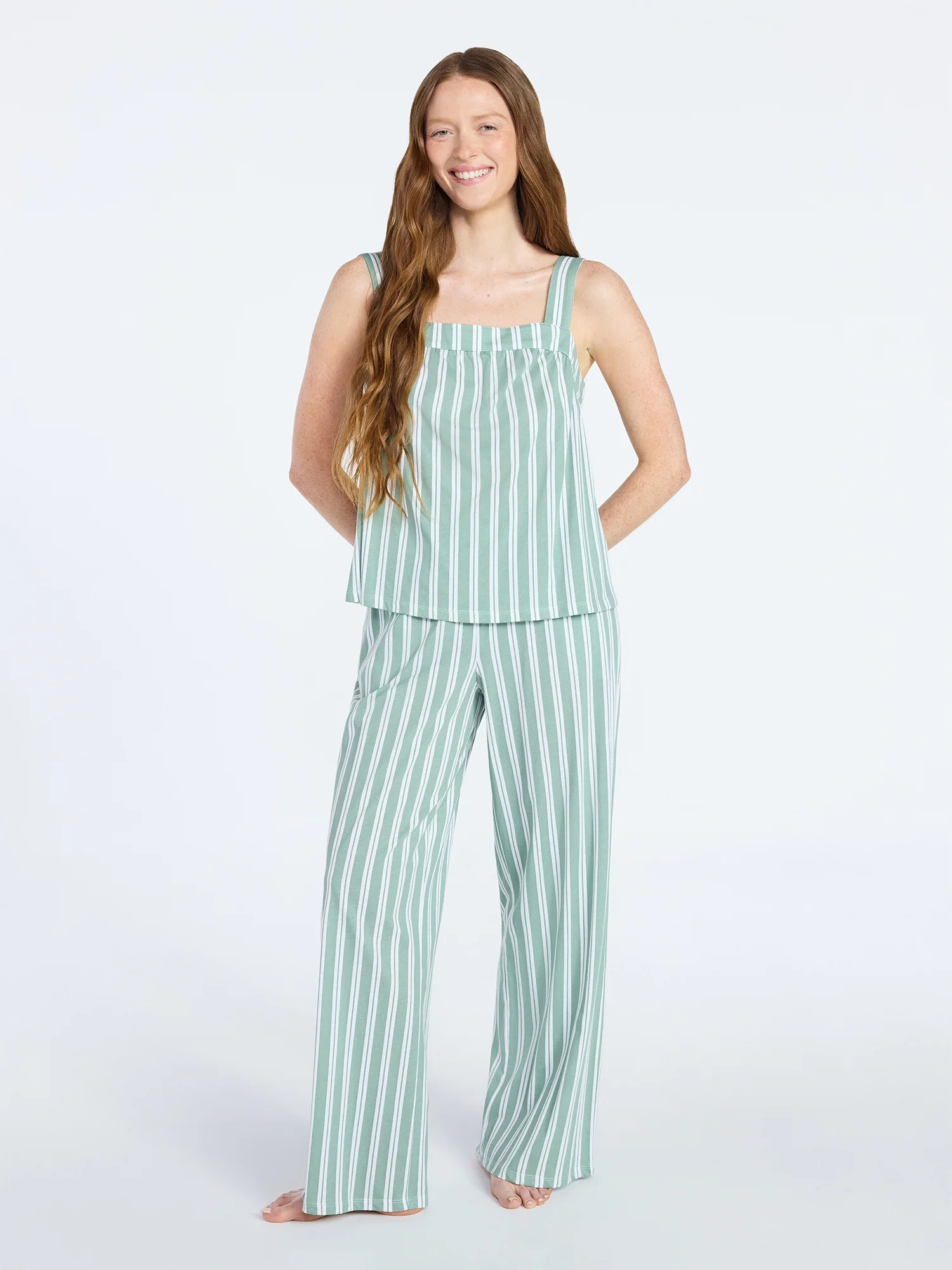 Joyspun Women's Wide Strap Cotton Tank Top and Pants Pajama Set, 2-Piece, Sizes XS-3X | Walmart (US)