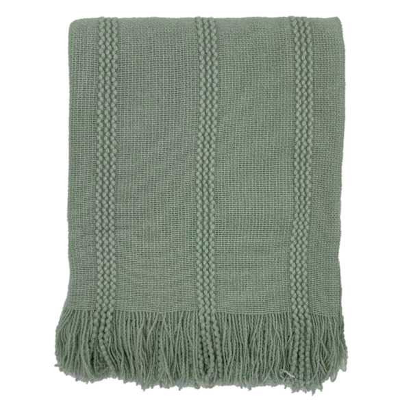 Green Striped Knit Throw Blanket, Acrylic | At Home