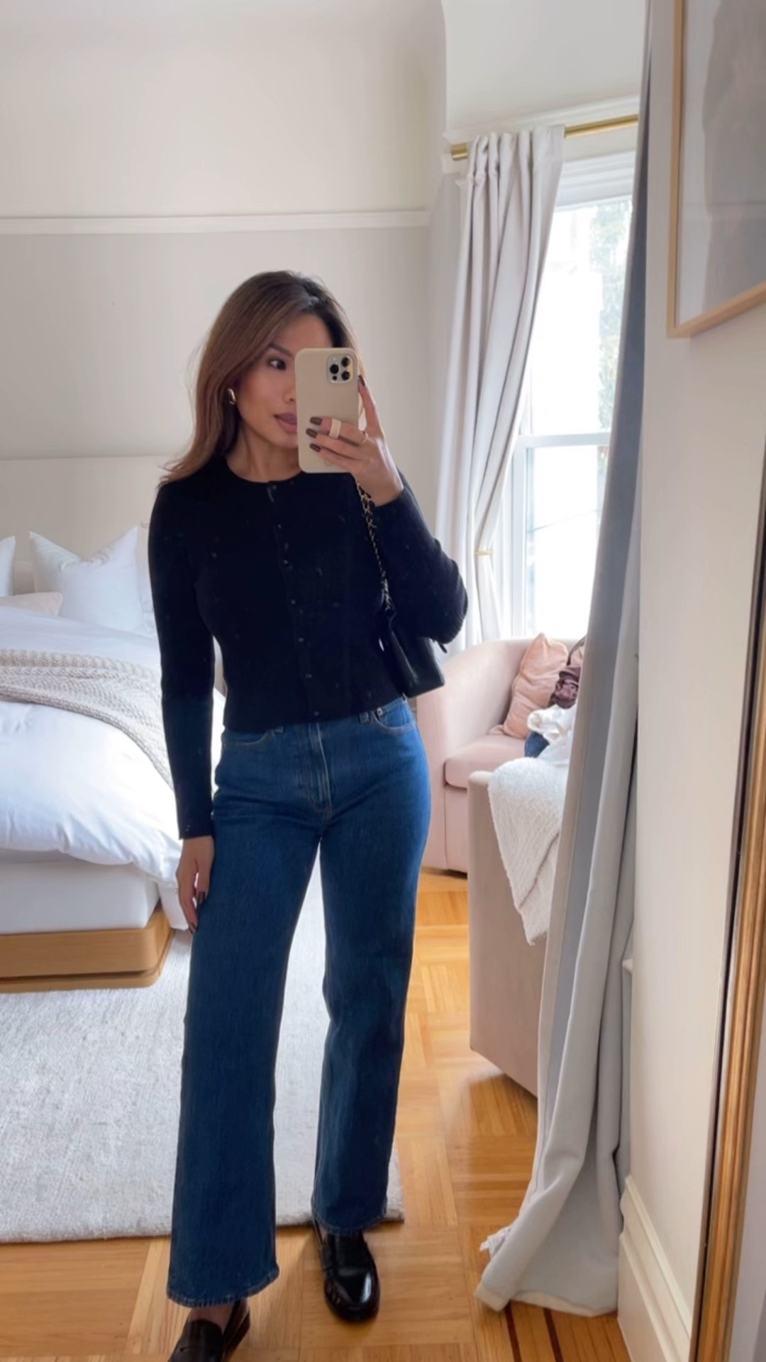 Ootd 👖🖤 jeans are on sale + stackable code AFFLEECE

Sizing:
Cardigan top - tts, xs
Jeans - tts, dark wash 25 extra short 
Loafers - sized down to next full size 

#LTKFindsUnder100 #LTKPetite