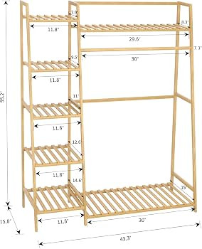 RELIANCER Bamboo Clothing Garment Rack,Free Standing Clothes Coat Hanger,Closet Organizer w/Shoe ... | Amazon (US)